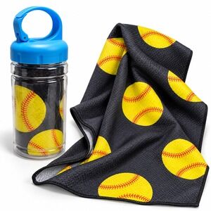 Softball Cooling Towel 40 x 12 Black Yellow Sports Neck Wrap with Clip Case